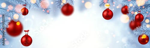Frozen white spruce branches with bokeh lights.