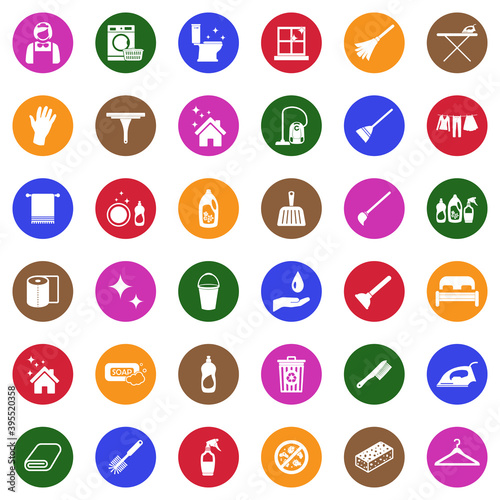 Maid Service Icons. White Flat Design In Circle. Vector Illustration.