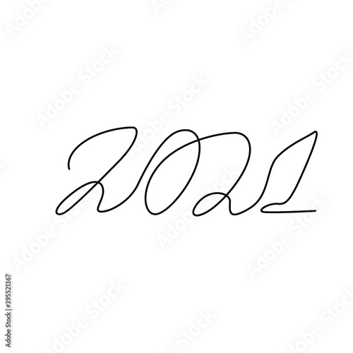 2021 inscription, two thousand twenty one continuous line drawing, calendar design postcard banner, calligraphy year of the bull sign lettering, single line on a white background, vector line art.