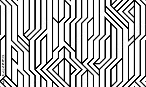 Tech style seamless linear pattern vector, monochrome circuit board lines endless background wallpaper image, black and white geometric design techno micro picture.