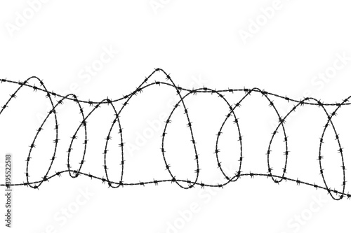 Barbed wire. Horizontal and wavy, silhouette. Sharp, protection, fencing. Vector illustration, template.