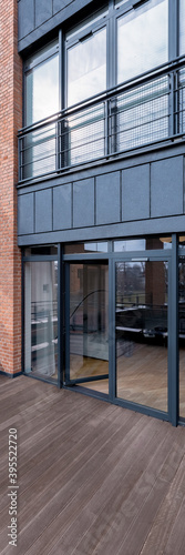 Balcony in modern building, vertical panorama