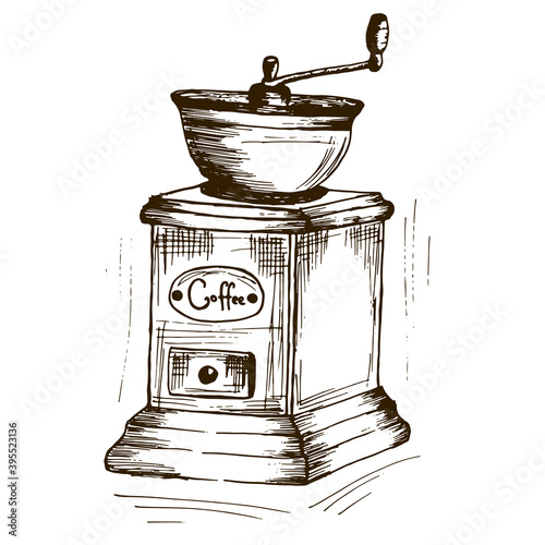 Vintage coffee grinder isolated on white background