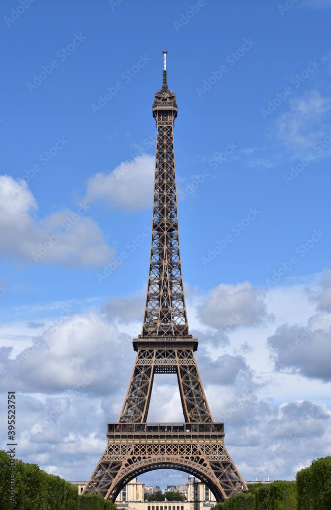 Eiffel Tower from Champ-de-Mars. Paris, France.