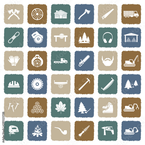 Lumberjack Icons. Grunge Color Flat Design. Vector Illustration.