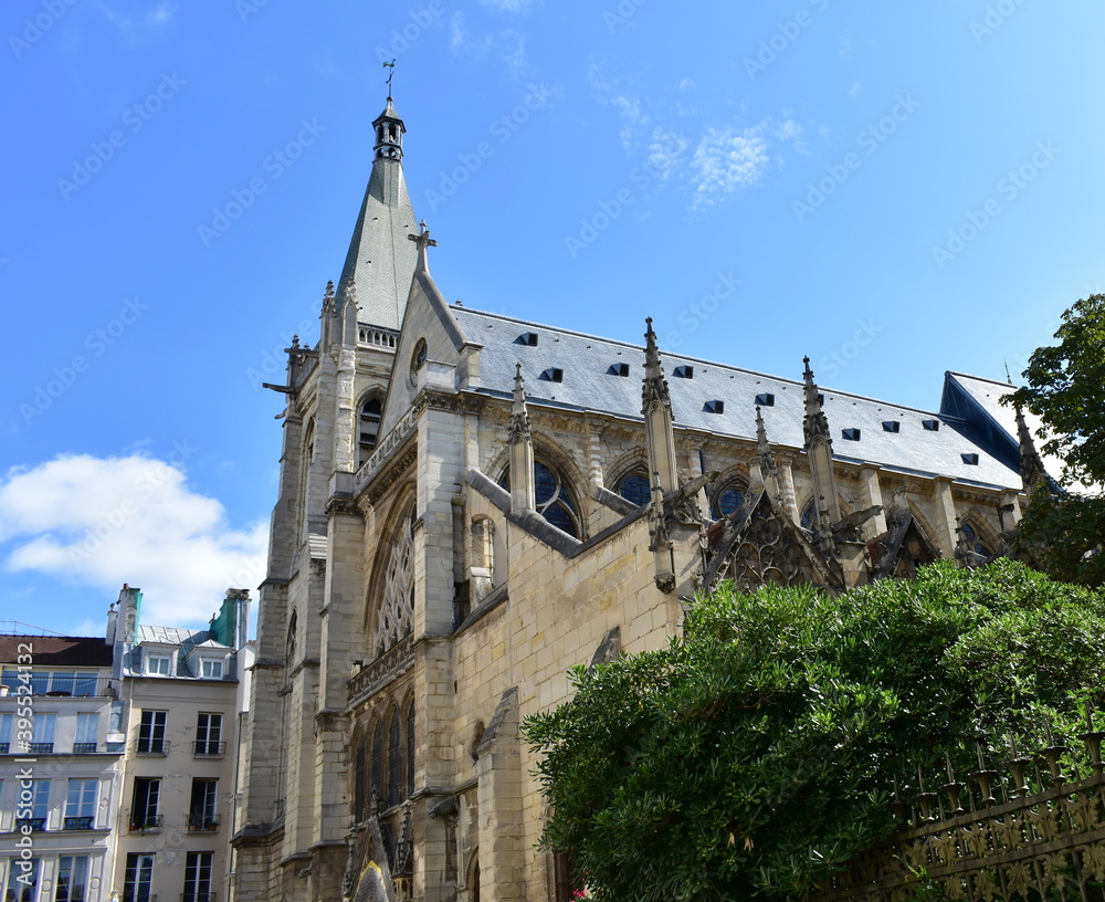 Naklejka premium Eglise Saint-Severin located at the Latin Quarter, flamboyant gothic church with blue sky. Paris, France.