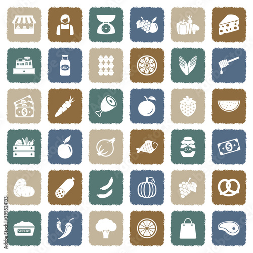 Market Place Icons. Grunge Color Flat Design. Vector Illustration.