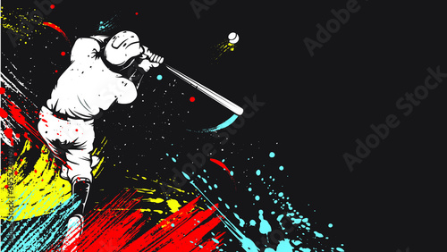 Baseball player. Baseball cap. Hitter swinging with bat. Abstract isolated vector silhouette. Iink drawing