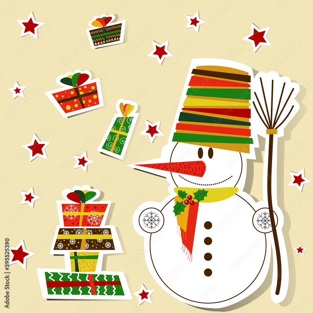 Fototapeta premium Vintage Christmas card, Xmas card. New year elements