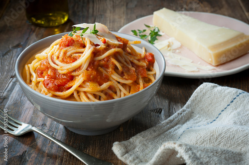 Spaghetti with tomato sauce photo