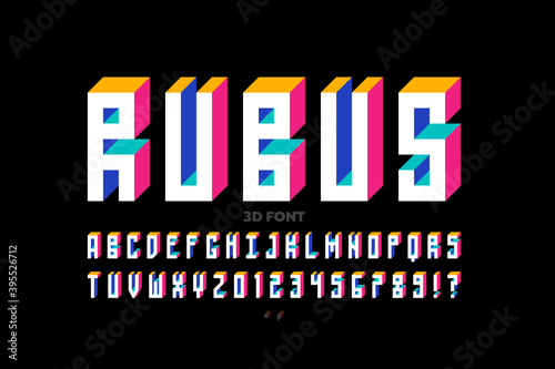 3D style modern font design, alphabet and numbers vector illustration