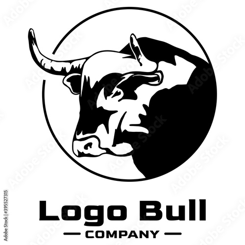 Bull logo for company or sports club, animal silhouette, powerful, black and white emblem, buffalo,  illustration. logotype on a white background