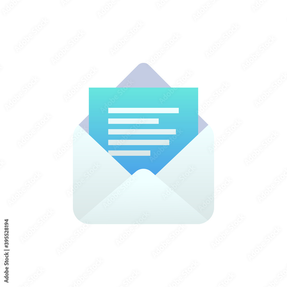 New open message flat icon, Mobile Email, New e-mail sign. White open envelope isolated. Social network, sms chat, spam, incoming mail vector envelope symbol for web, landing design, app, advert