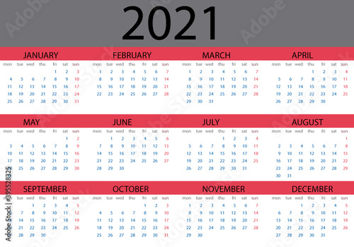 Calendario 2021 en inglés