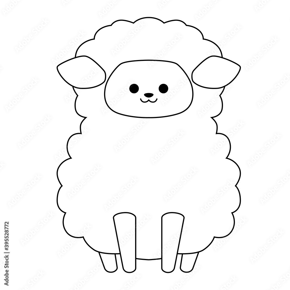 Black line art cute sheep isolated on white background. Flat design for poster or t-shirt. Vector illustration Black line art cute sheep isolated on white background. Flat design for poster or t-shirt. Vector illustration