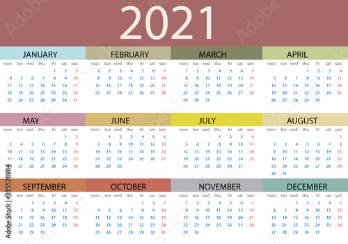 Calendario 2021 en inglés
