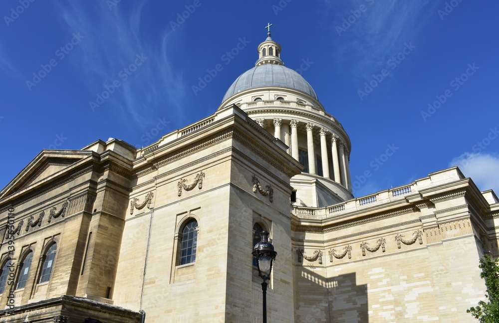 View of Le Pantheon located at the Latin Quarter with blue sky. Paris, France.