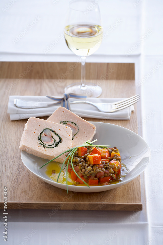 Salmon terrine with lentil tartare Salmon terrine with lentil tartare
