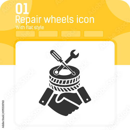 repair wheels icon with high quality black style isolated on white background. Vector illustration repair sign symbol icon concept for workshop, ui, ux, website, logo design or mobile application