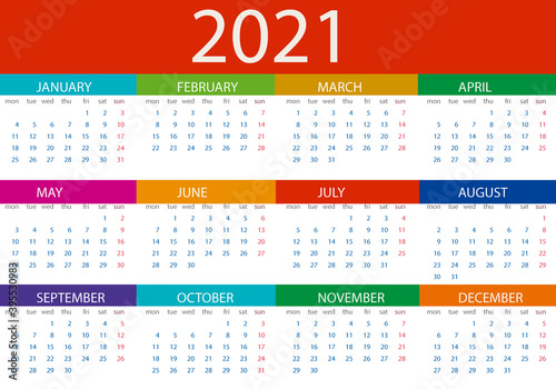 Calendario 2021 en inglés