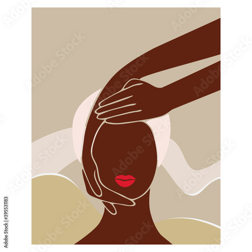 Face care. Beauty salon. African american woman with afro hairstyle. Black woman. Spa. Vector illustration. Icon