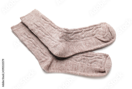 Warm socks on white background