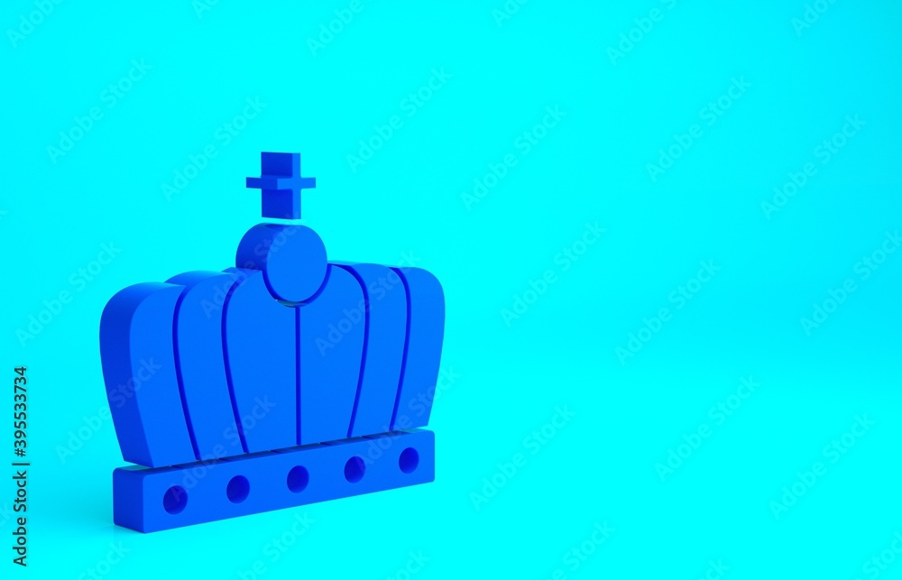 Obraz premium Blue King crown icon isolated on blue background. Minimalism concept. 3d illustration 3D render.