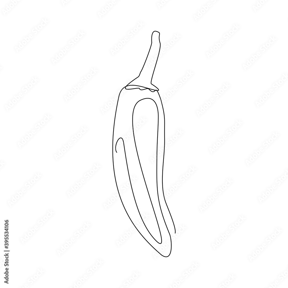 Continuous line drawing of fresh spicy chili pepper. One line art concept of fresh fruit and vegetable. vector illustration Continuous line drawing of fresh spicy chili pepper. One line art concept of fresh fruit and vegetable. vector illustration