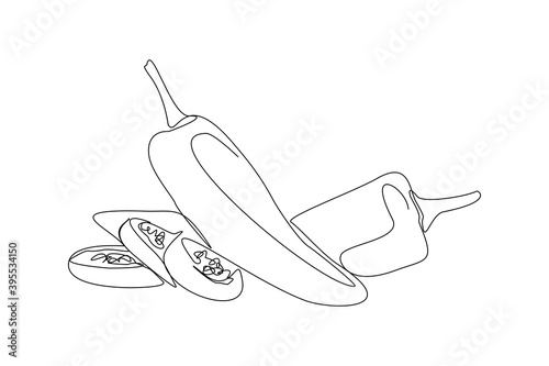 Continuous line drawing of fresh spicy chili pepper. One line art concept of fresh fruit and vegetable. vector illustration