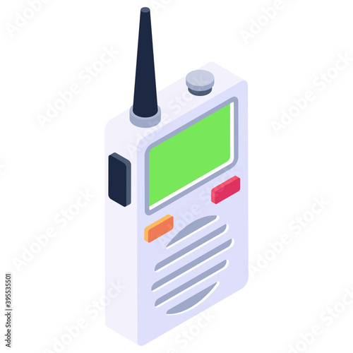 
A vintage mobile having button, walkie talkie icon in isometric design 
