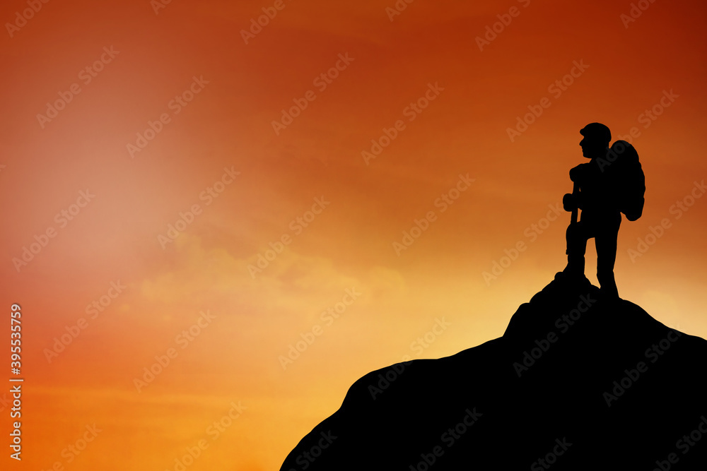 man on top of hill , achievement concept man on top of hill , achievement concept