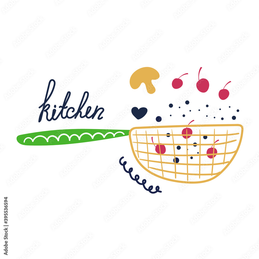Hand drawn sieve, cooking and kitchen concept. Flat illustration. Hand drawn sieve, cooking and kitchen concept. Flat illustration.