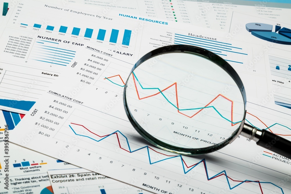 Magnifying Glass on Business Graphs and Charts
