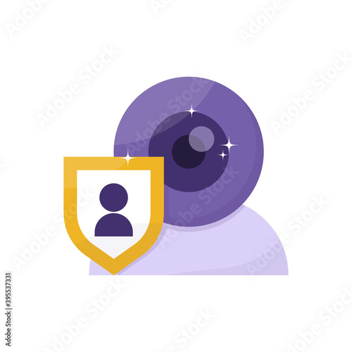 the concept of privacy and identity safeguards. vpn or Virtual Private Network. protection from prying eyes and hackers. illustration of a webcam or camera and shield icon. flat style. design element