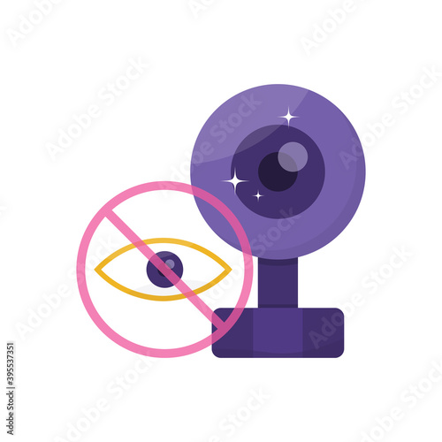 the concept of privacy and identity safeguards. vpn or Virtual Private Network. protection from prying eyes and hackers. illustration of a webcam or camera and eye icon. flat style. design element