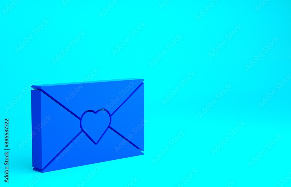 Blue Envelope with Valentine heart icon isolated on blue background. Message love. Letter love and romance. Minimalism concept. 3d illustration 3D render. Blue Envelope with Valentine heart icon isolated on blue background. Message love. Letter love and romance. Minimalism concept. 3d illustration 3D render.