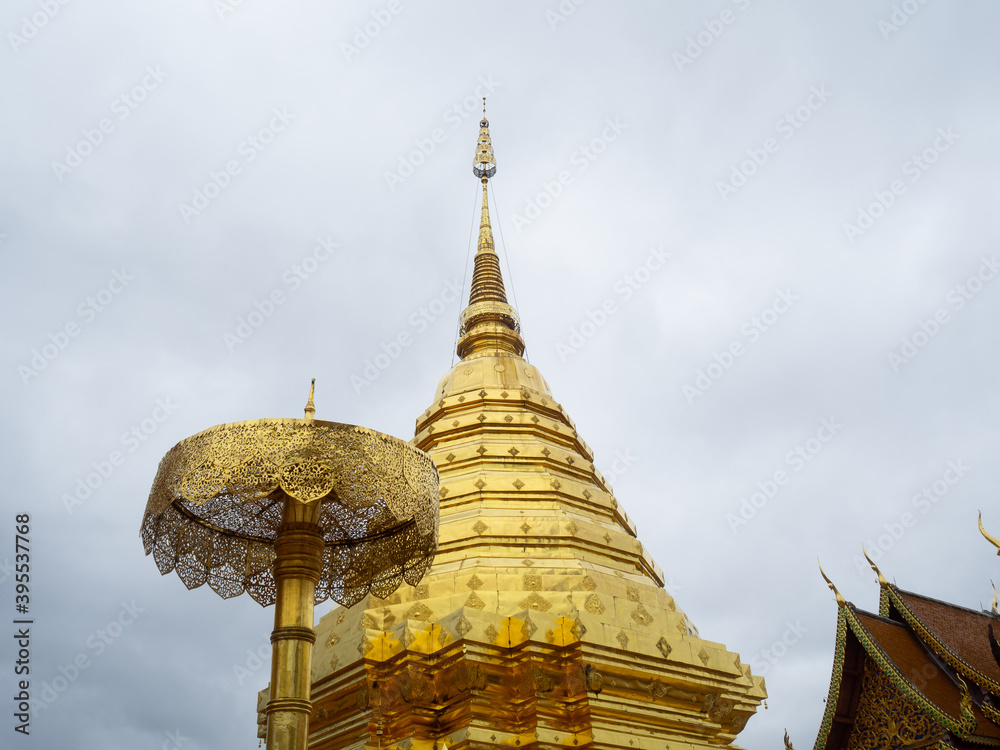 Fototapeta premium The Suthap Pagoda at the top of the Doi Suthep Mountain, one of the landmark of ChiangMai, Thailand