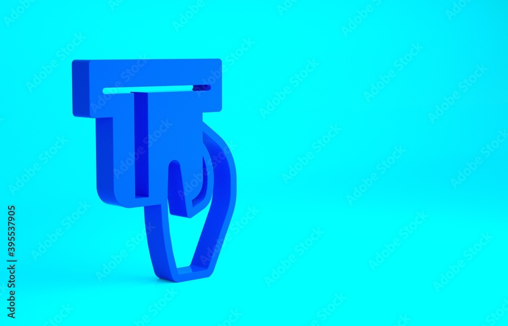 Blue Credit card inserted in card reader icon isolated on blue background. ATM cash machine. Minimalism concept. 3d illustration 3D render. Blue Credit card inserted in card reader icon isolated on blue background. ATM cash machine. Minimalism concept. 3d illustration 3D render.