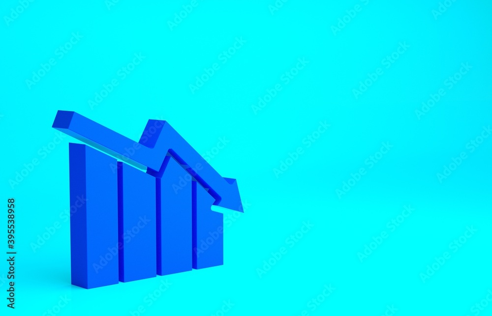 Blue Financial growth decrease icon isolated on blue background. Increasing revenue. Minimalism concept. 3d illustration 3D render. Blue Financial growth decrease icon isolated on blue background. Increasing revenue. Minimalism concept. 3d illustration 3D render.