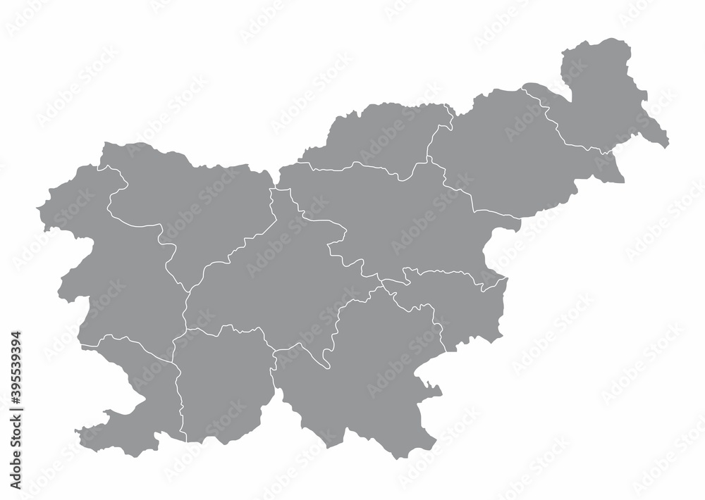 The Slovenia isolated map divided in administrative areas