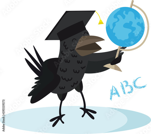 Cute crow with globus vector image