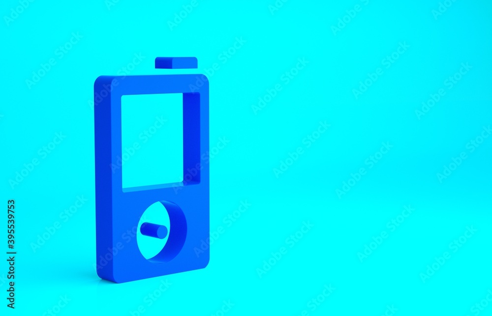 Blue Music player icon isolated on blue background. Portable music device. Minimalism concept. 3d illustration 3D render.