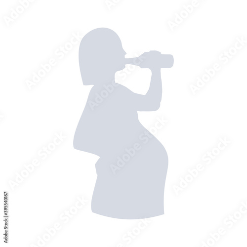 Drinking pregnant woman silhouette. Social vector llustration.