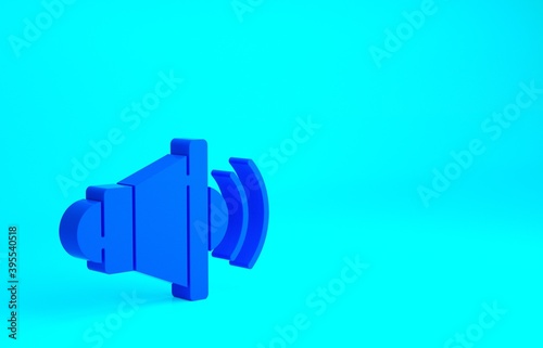 Blue Speaker volume, audio voice sound symbol, media music icon isolated on blue background. Minimalism concept. 3d illustration 3D render.