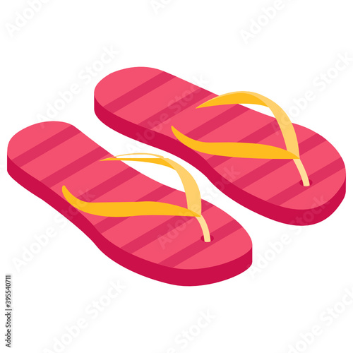 
A casual footwear with two stripes characterizing flip flops 

