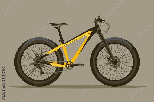 Fatbike, fat bike Detailed bicycle with thick tires on a khaki background vector illustration