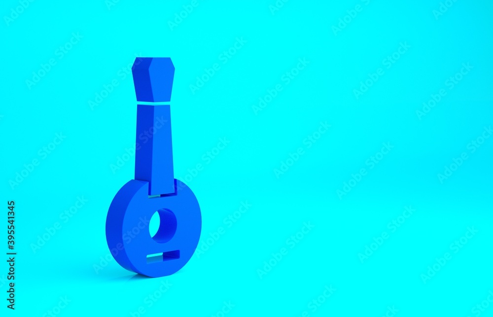 Blue Banjo icon isolated on blue background. Musical instrument. Minimalism concept. 3d illustration 3D render. Blue Banjo icon isolated on blue background. Musical instrument. Minimalism concept. 3d illustration 3D render.