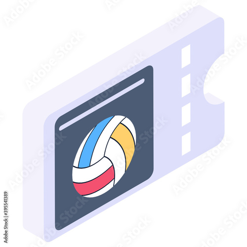 
An icon of match ticket, isometric vector 
