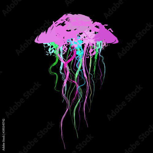 Jellyfish poisonous medusa fish logo icon sign emblem Hand drawn sketch Modern acid grunge creative colorful design style Fashion print clothes apparel greeting invitation card banner poster flyer
