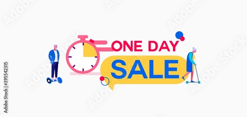 One day sale illustration. Program marketing for attracting customers with discounts and exclusive offers limiting discounts and bargains retail profitable deals in stores and vector markets.